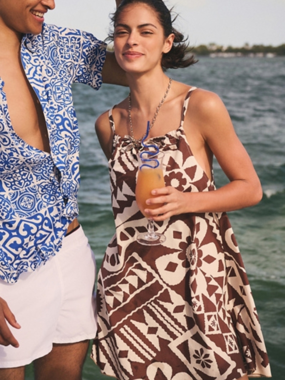 Cute Summer Dress BDG Brown and Cream Printed Mini Sundress